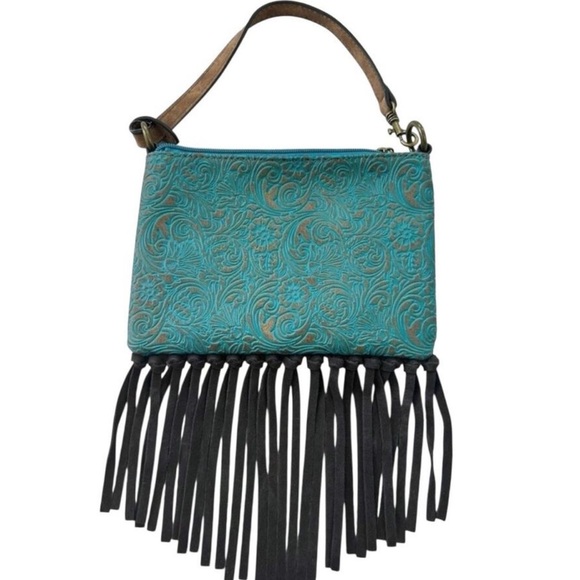 Justin Turquoise Western Cowgirl Fringe Convertible Mini Shoulder